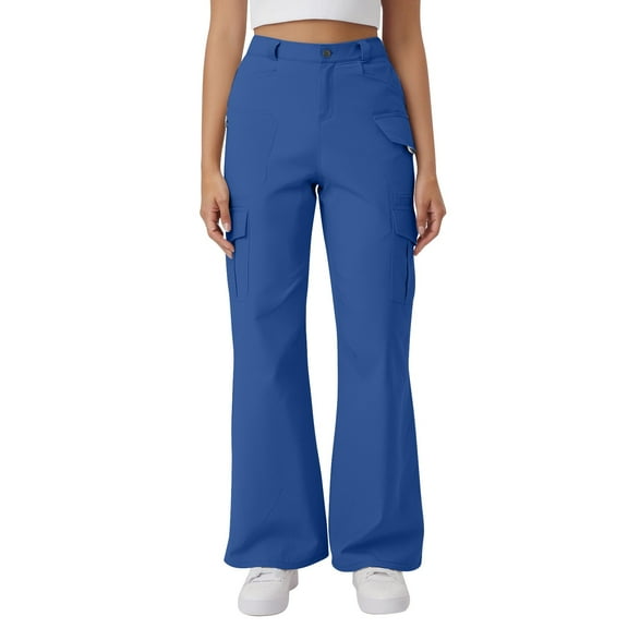 Fiaer,Womens Cargo Baggy Pants with Multiple Pockets,Women's Plus Size Casual Trendy Straight Legging Trousers,Ladies Hiking Running Joggers Blue L