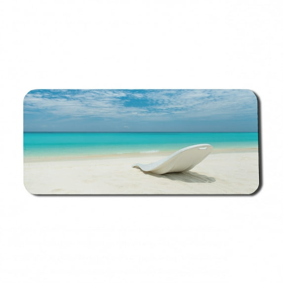 Seaside Computer Mouse Pad, Maldivian Beach Sunbed at Seashore Sunny Day Travel Destination Picture, Rectangle Non-Slip Rubber Mousepad X-Large, 35" x 15", Turquoise Off White, by Ambesonne