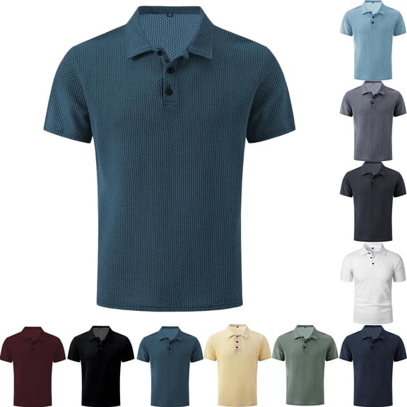 Dresfit Breeze Shirts Mens Lapel Lightweight Polo Shirts Summer 2026 Short Sleeve Cooling Athletic T Shirts Breathable Elastic Waist Button Down Golf Shirts 7XL