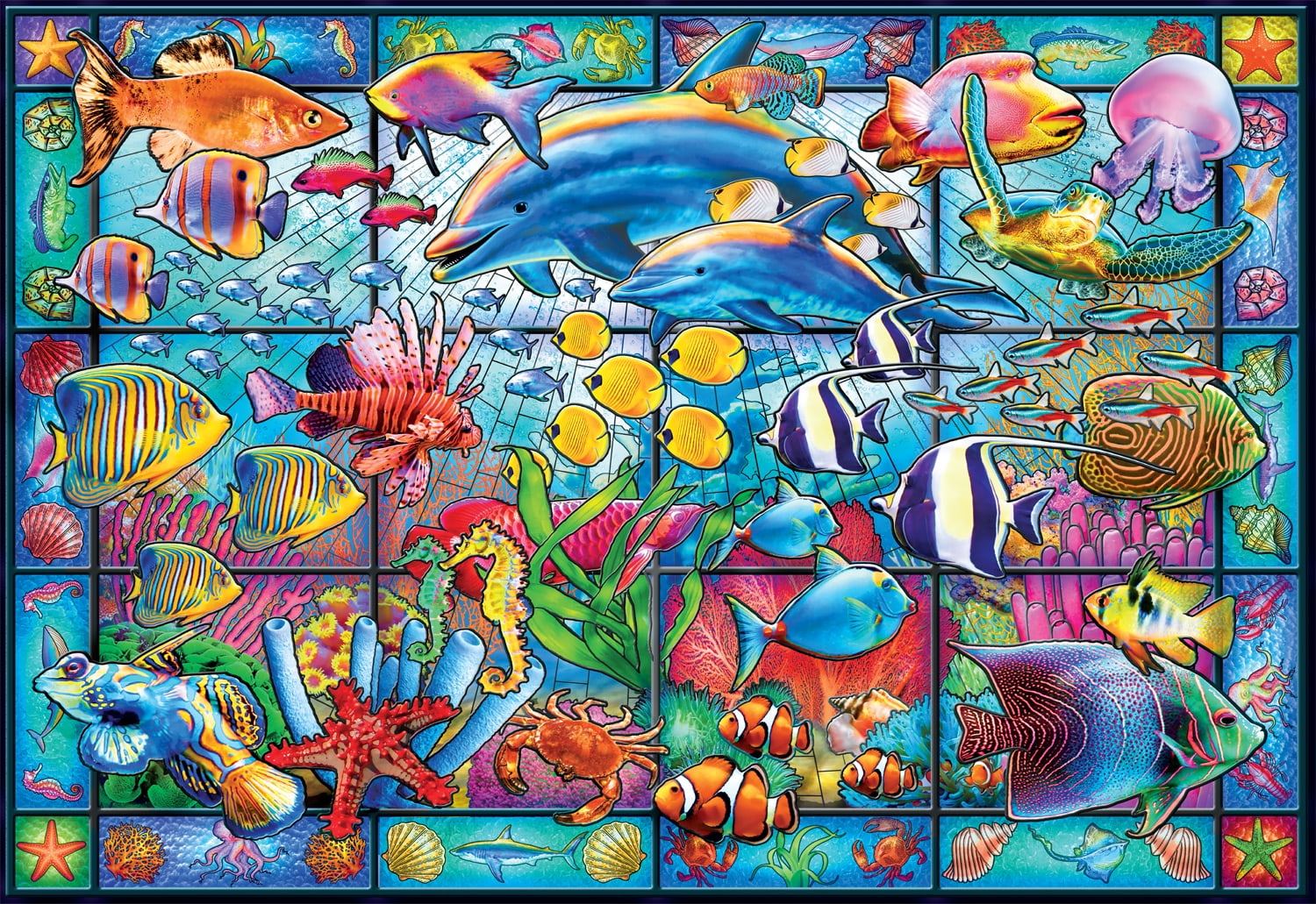 Buffalo Games 2000-Piece Collection Stained Glass Aquarium Interlocking Jigsaw Puzzle