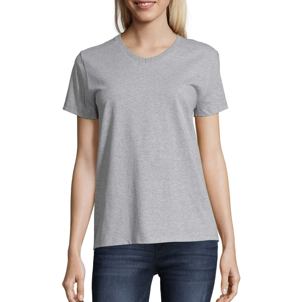 Hanes Hanes Women's Relaxed Fit Authentic Essentials Short Sleeve V