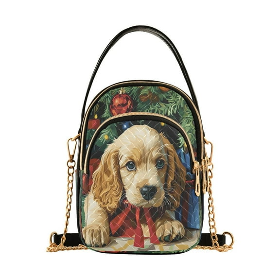 YAZAOO Cross Body Fashion Shoulder Waist Purse Bags Puppy under Christmas Tree Pocket Handbags