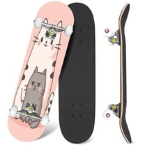 31'' Complete Skateboard 7 Layer Canadian Maple Double Kick Deck Skateboards kawaii cute fat white cat pink anime Skate Board for Beginner Adult Gifts