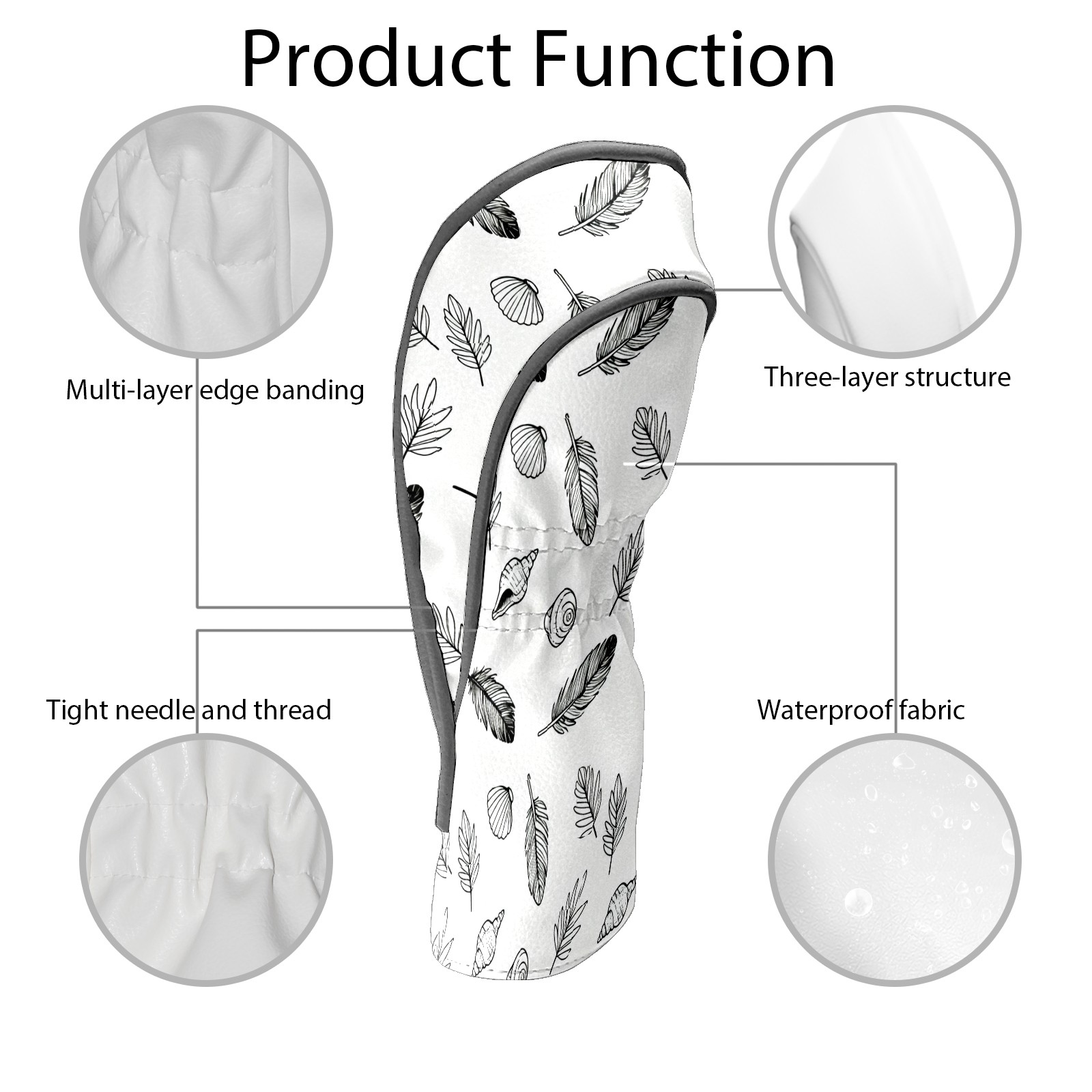Golf Club Covers, White LeafFeather Premium PU Leather Driver Hybrid Putter Head Covers with Velvet Lining, Waterproof Golf Gifts for Men Women