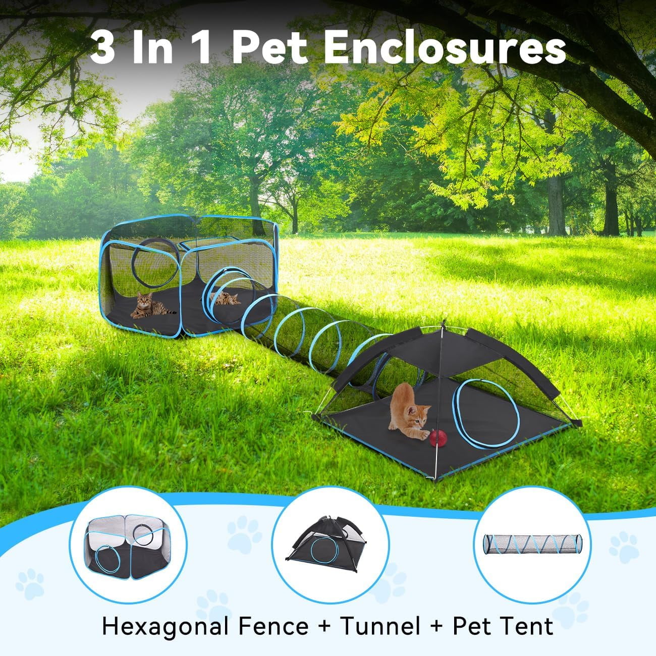 Outdoor Cat Enclosures For Cats Indoor  Patio Portable Mesh Tent Tunnel Playhouse With Free Carry Bag & Metal Rod Multiple And Small Animals Includes Playpen+tent+pet