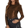 thumbnail image 4 of INSPIRE CHIC Women's Top Long Sleeve Sparkly Glitter Shiny Metallic Tops M Brown Gold, 4 of 6