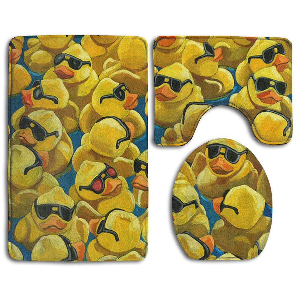 PUDMAD Rubber Duck Painting 3 Piece Bathroom Rugs Set Bath Rug Contour