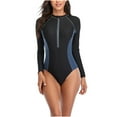 thumbnail image 4 of YanHoo Womens One Piece Swimsuit Athletic Workout Bathing Suit Long Sleeve Zipper Surfing Swimwear for Teen Junior, 4 of 9