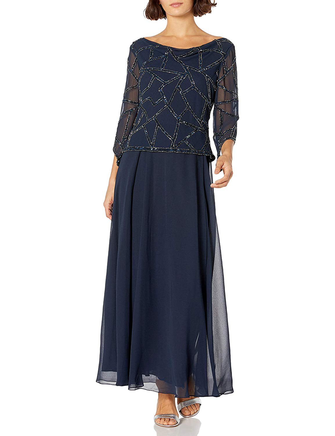 J Kara - Womens Dress Navy Petite Beaded 3/4 Sleeve Gown 16P - Walmart ...