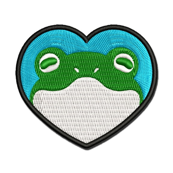 Frog Inside of Heart Applique Multi-Color Embroidered Iron-On Patch - 2.5 Inch Small