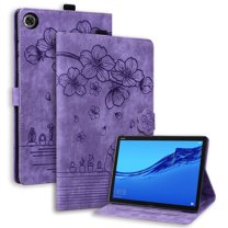 XYX Case for Lenovo Tab M10 Plus (3rd Gen) 10.6 Inch 2022 TB-125F, Cherry Blossom Cat PU Leather Folio Stand Magnetic Shockproof Protective Cover (Purple)