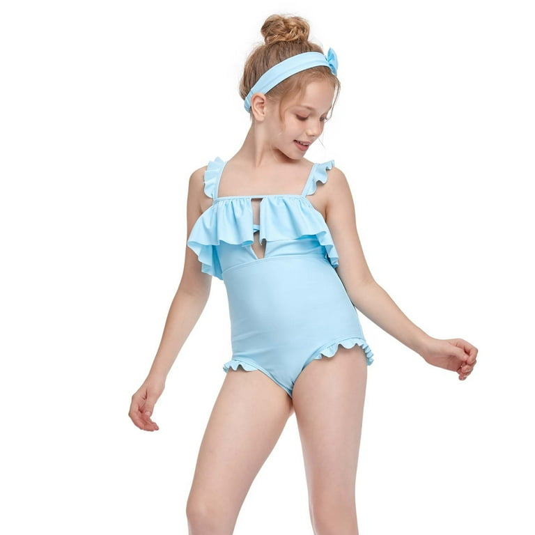Fesfesfes Big Girls Swimwear Ruffle One-Pieces Swimdress Teen