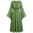 thumbnail image 2 of KICILVS Witch Costume Women Bell Sleeves Lace Up V Neck Renaissance Medieval Larp Dress Cosplay A Line Maxi Swing Dress, 2 of 6