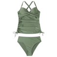 thumbnail image 3 of Womens One Piece Swimsuits Front Twist Tummy Control Monokini Bathing Suit Shirred Lace Up Side Halter V Neck Swimwear, 3 of 7