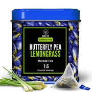 BLUE TEA -Butterfly Pea Flower Lemongrass | 15 Pyramid Tea Bags | NATURAL COLORANT for Food, Iced Teas |NON GMO | Gluten Free | For Beverage | For Gift | Non Toxic Vegan | Premium Tin Pack