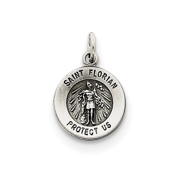 Sterling Silver Antiqued Saint Florian Medal Pendant - .7 Grams - Measures 18x12mm Wide