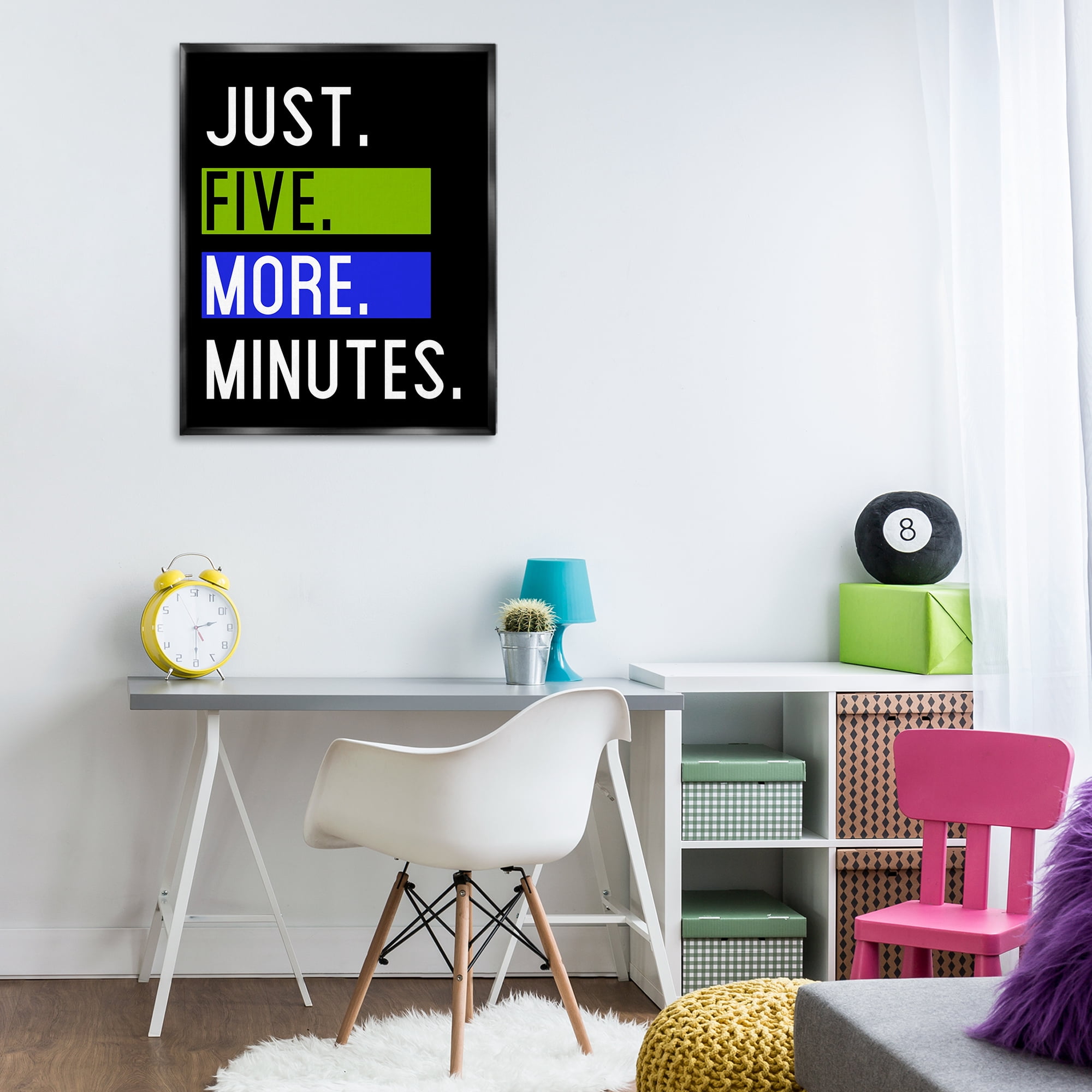 Stupell Industries Five More Minutes Typography Painting Black Floater Framed Art Print Wall Art, 25 x 31