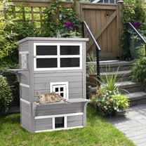 PawHut 3-Story Cat House with Raised Floor, Escape Doors, Gray