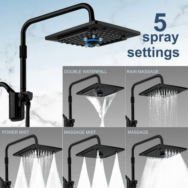 AUKTOPT 5 Spray Settings Filtered Shower Head Combo, High Pressure Handheld & Overhead Shower with Adjustable Height, Replaceable Filter Cartridge, 60" Hose, Matte Black