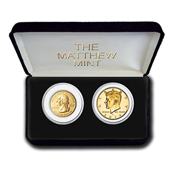 Gold Plated Washington Quarter and JFK Half Dollar 2 Coin Set