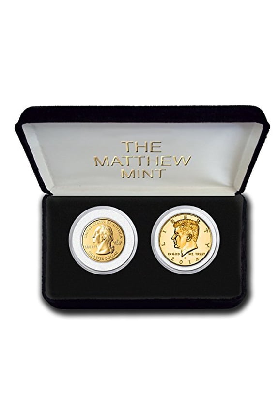 Gold Plated Washington Quarter and JFK Half Dollar 2 Coin Set