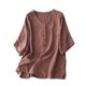 thumbnail image 3 of Fiudx Camisetas para Mujer Casual Mujer Cuello Redondo Verano Color Sólido Retro Regular Mujer Manga Corta, 3 of 3