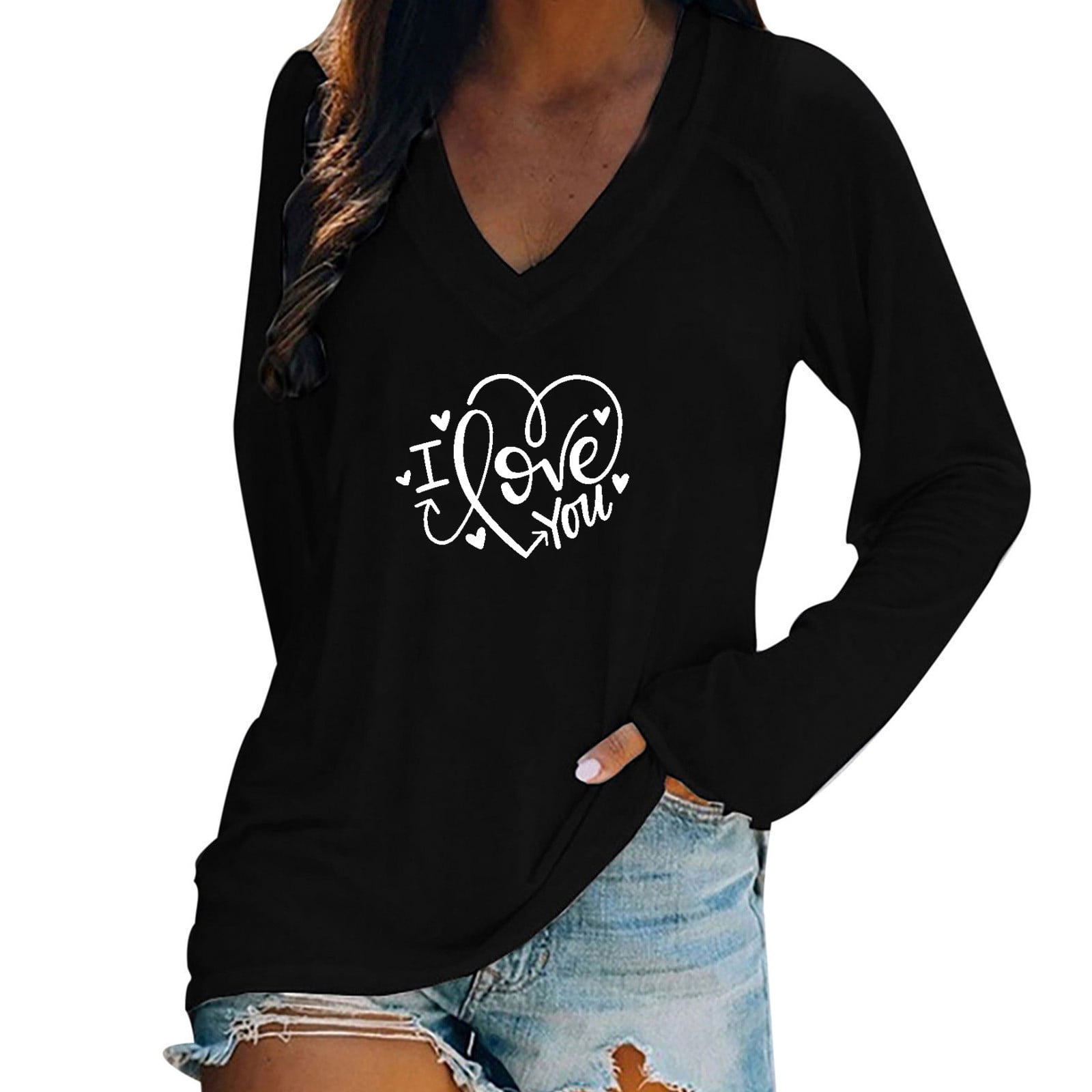 Alueeu Maxi Womens Summer Tops Fashion Casual V Neck Long Sleeve Printed  T-Shirt Black Funeral Outfit Pullover Fleece Women Black XL - Walmart.com