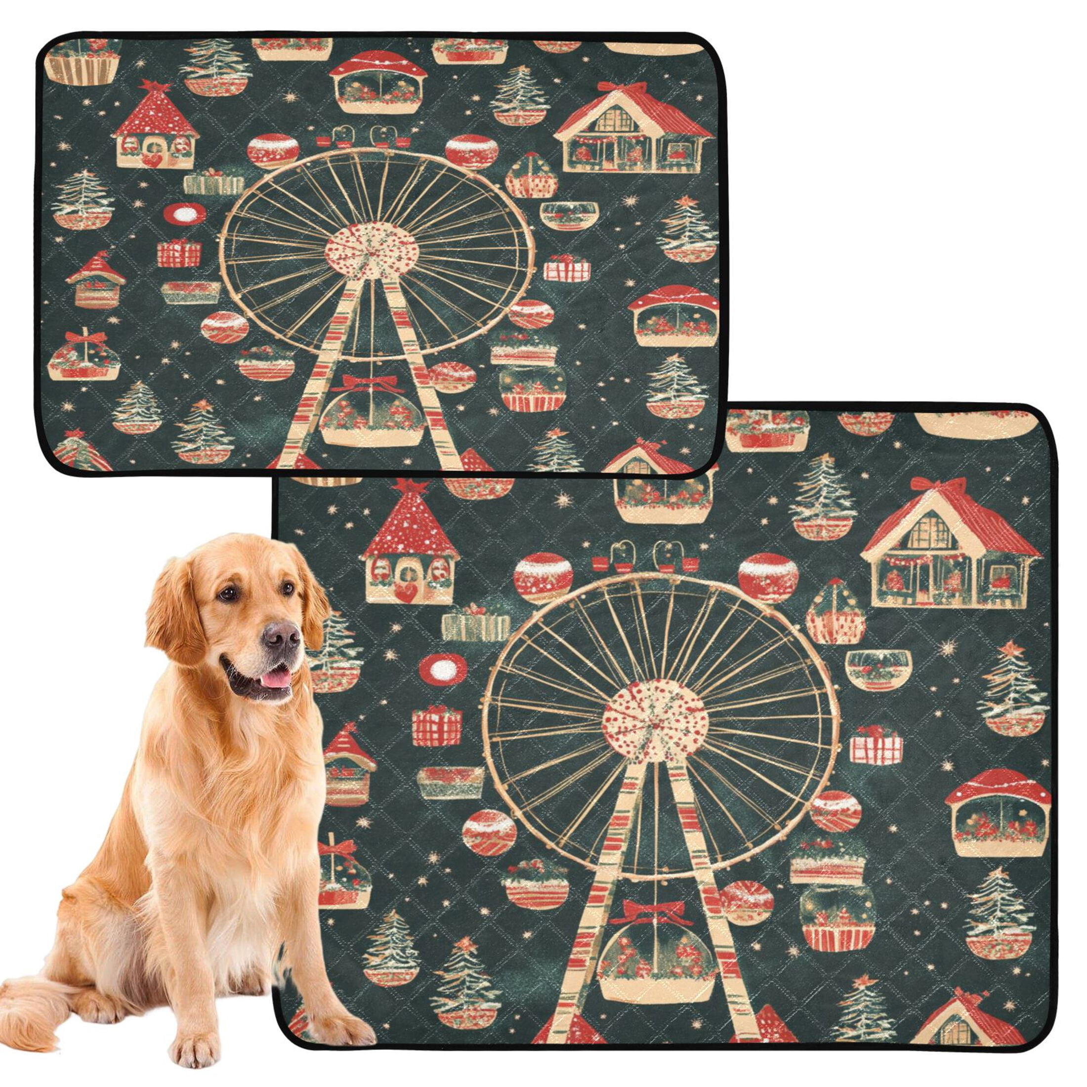 Qxltty Christmas Decorated Ferris Wheel Cat litter Pads Pet Set of 3 Diaper Mats Center Anti-leakage Layer Absorbent Soft and Comfortable