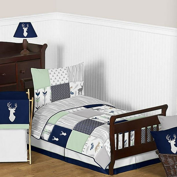Sweet Jojo Designs Woodsy 5Piece Toddler Bedding Set in Navy/Mint