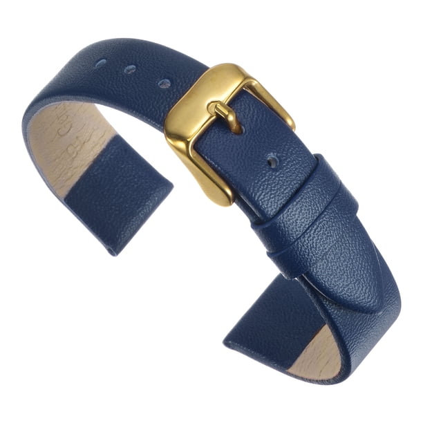 Correa de Cuero Uxcell, Correa de Reloj de Cuero Lisa y Plana para Hombres y Mujeres, Azul Oscuro, Tono Dorado, 18mm