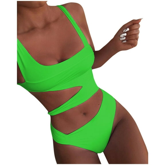 JINMGG Summer Womens Plus Size Clearance Women's Solid Piece Of Swimsuit Bikini Swimwear Beachwear Bathing Suit Green L