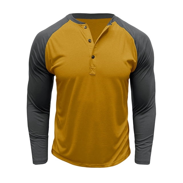 SUNSIOM Men's Spring Autumn Casual T-shirts Long Sleeve Round Neck Contrast Color Button Up Tops