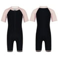 thumbnail image 5 of LiiYii Kids Boys Girls One-piece Swimwear Short Sleeves Zippered Shorty Beach Wetsuit Pink&Black 14, 5 of 6