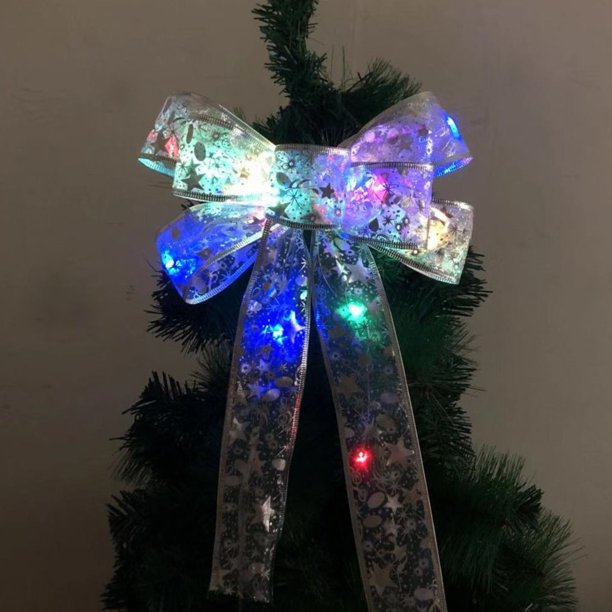 Led Tree Top Topper Ribbon Bow Light Up Bow Xmas Hanging Decorations