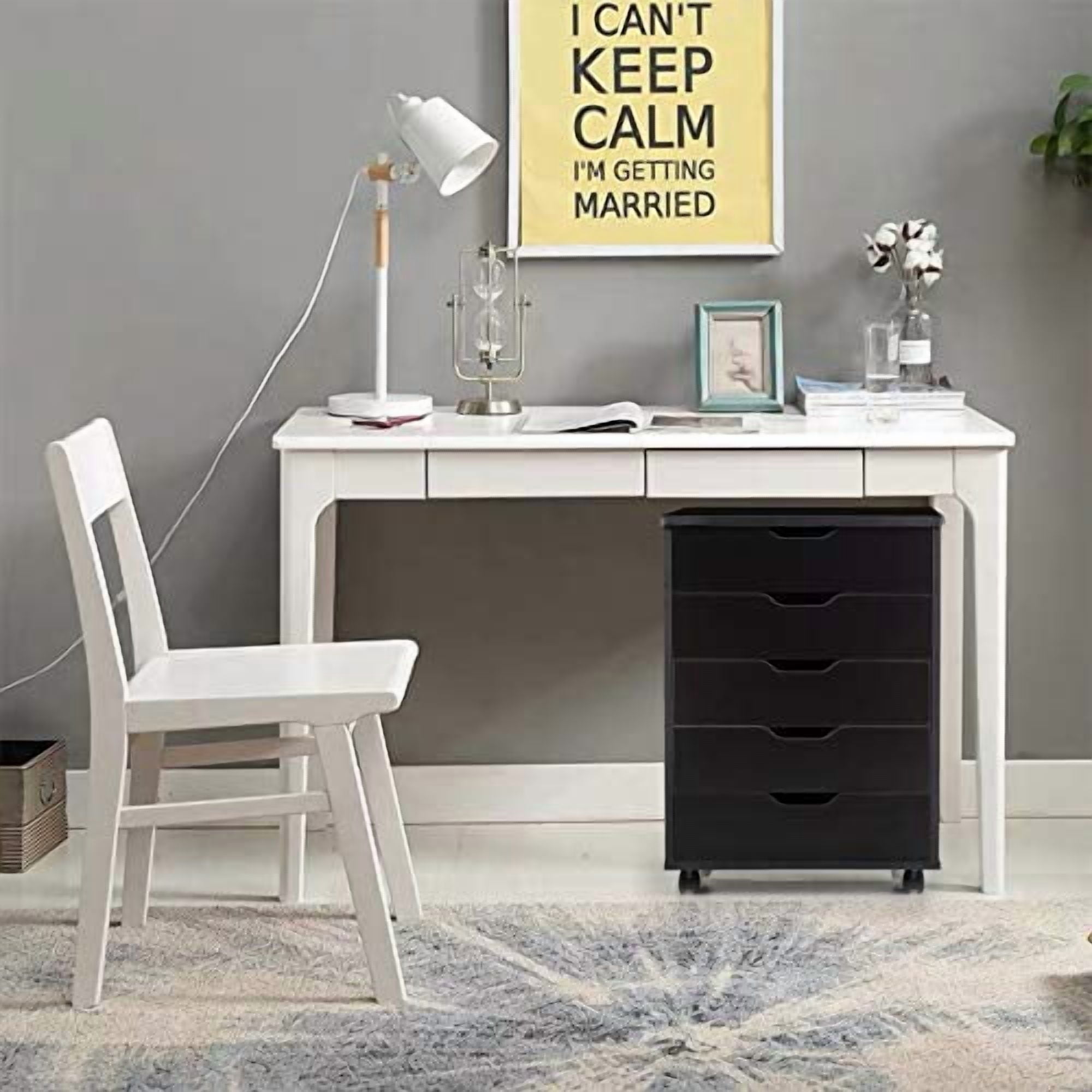 DORTALA 5 Drawer Chest File Cabinet with Wheels, Versatile Mobile Under Desk Office Storage Cabinet, Wood Filing Cabinet for Home Office, Black