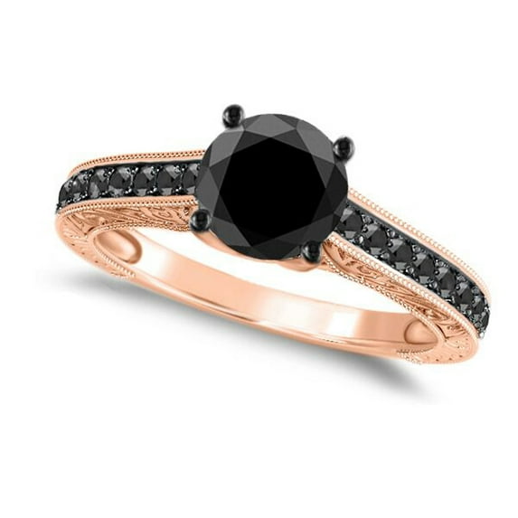 Aonejewelry 1.25 Ct Black Diamond Black Rhodium Plated Engagement Ring In 10K Rose Gold
