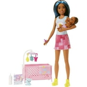Barbie Skipper Babysitters Inc Bedtime Set, Brunette Doll, Sleepy Baby Doll, Crib & Accessories