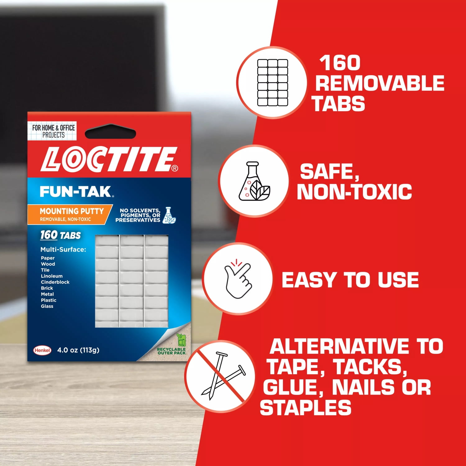 (3 pack) Loctite Fun-Tak Mounting Putty, White, 160 tabs, 4 oz