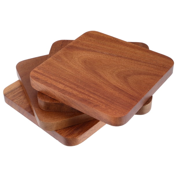 GOOHOCHY 4 posavasos de madera sencillos cuadrados para taza, posavasos sencillos para el hogar, suministros para el hogar