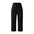 thumbnail image 4 of Susanny Womens Cropped Athletic Low Waist Crop Pants Lightweight with Pockets Gym Capri Pants Petite Casual Summer Pull on Capris Black L, 4 of 8