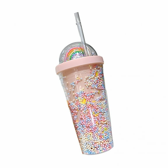 LAMIRO 18.6 Oz Pink Bubble Portable Frozen Magic Slushie Cup Plastic Tumbler