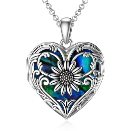 AOBOCO Sterling Silver Blue Opal Necklace Locket Necklace That Holds Pictures DIY...