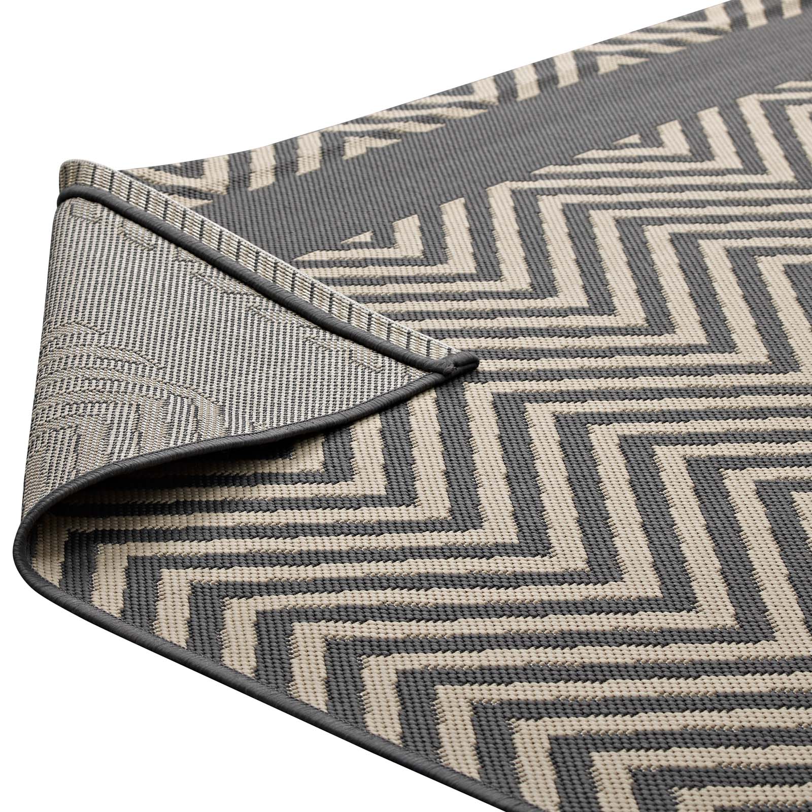 Modway Optica Chevron With End Borders 8x10 Indoor and Outdoor Area Rug in Gray and Beige