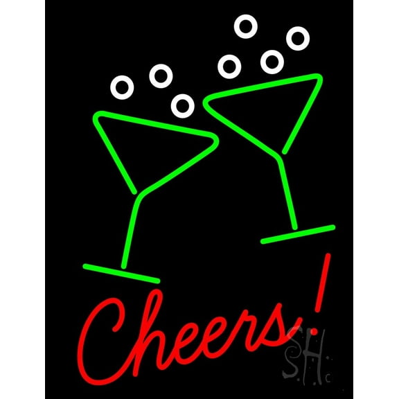 Cheers With Wine Glass LED Neon Sign 19 x 15 - inches, Clear Edge Cut Acrylic Backing, with Dimmer - Bright and Premium built indoor LED Neon Sign for Bar decor.