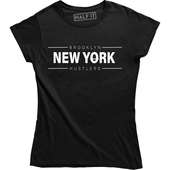 New York Hustlers Printed Slogan Graphic Nyc Brooklyn Street USA Star T-Shirt