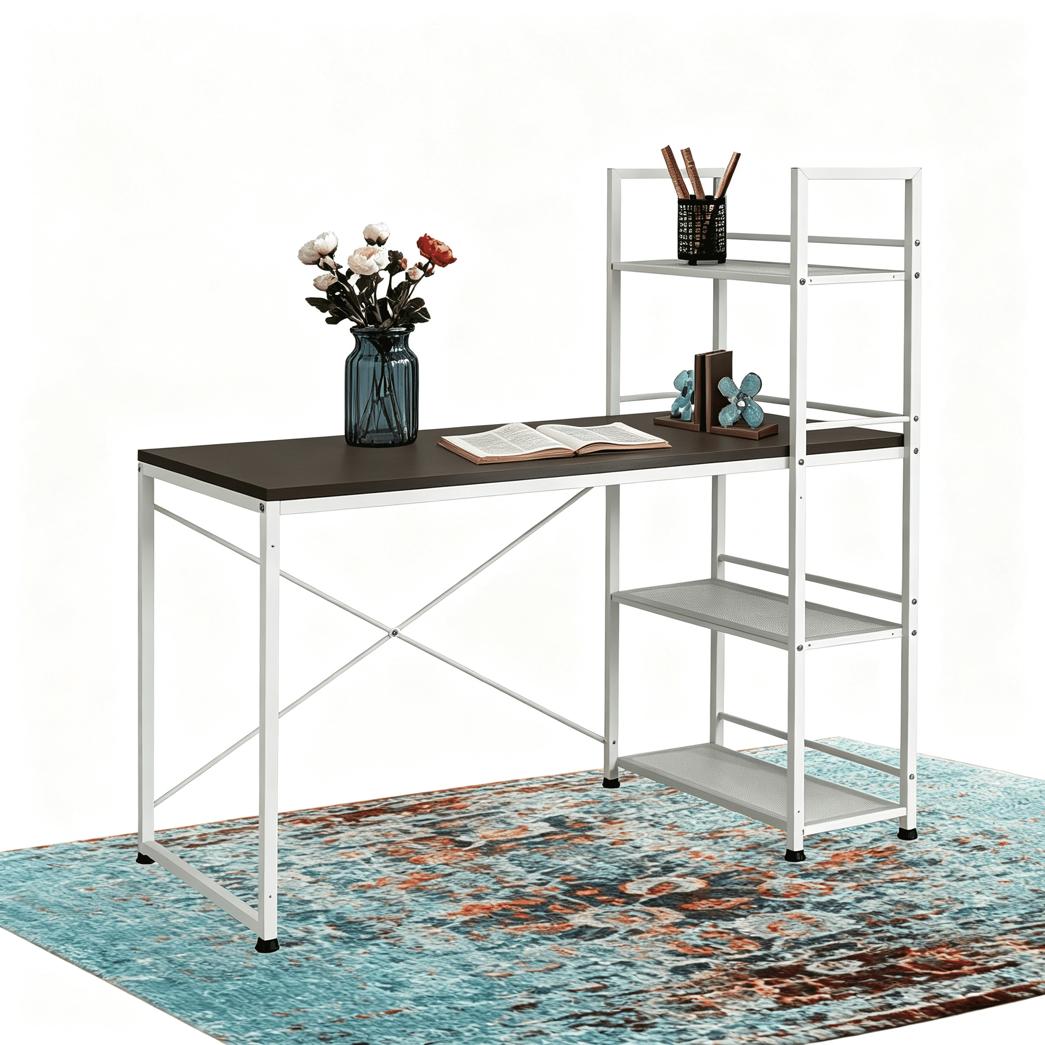 Astoutdoor Reversible Smart Workstation Wooden Desk, White/Brown