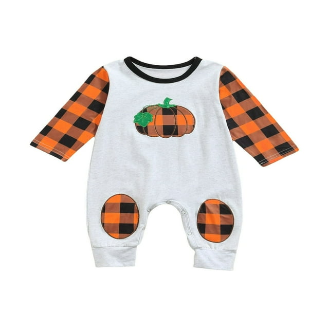 Combinaison à Manches Longues pour Garçon en Patchwork de Citrouilles pour Bébé Ressort