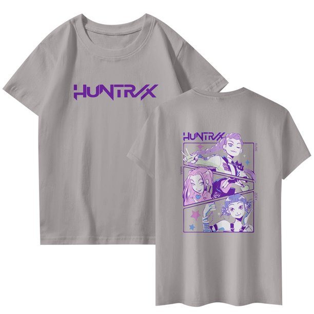 Pop cazadora para niña Hunters Graphic Round-Neck Short Sleeve T Shirt For Kids Youth Fashion Tee With Cartoon Print Design Soft Blend Top For Children (Gray)
