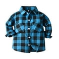 thumbnail image 2 of Girls Shirts Kids Plaid Long Sleeve Lapel Button Down Shacket Outwear Flannel Shirt Coat Girls' Tops Blue 12 Months-18 Months, 2 of 4