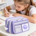 thumbnail image 3 of Big Capacity Pencil Case with 3 Compartments, Large Pencil Pouch Pen Bag Organizer for Office Essentials,Purple, 3 of 7